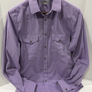 EXPRESS Men's Purple Long Sleeve Double Pocket Snap Front Fitted Shirt Size S
